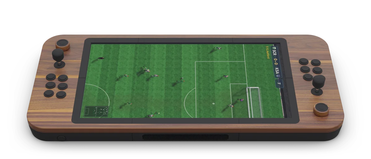 FLATBOY with a football match on its screen
