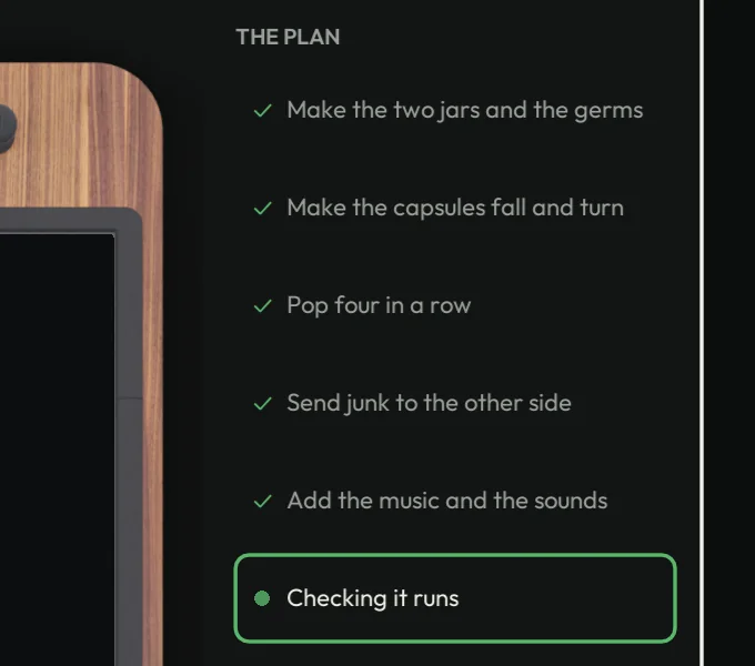 The plan ticked off, checking it runs