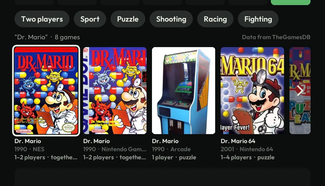 The results for Dr. Mario, with their covers