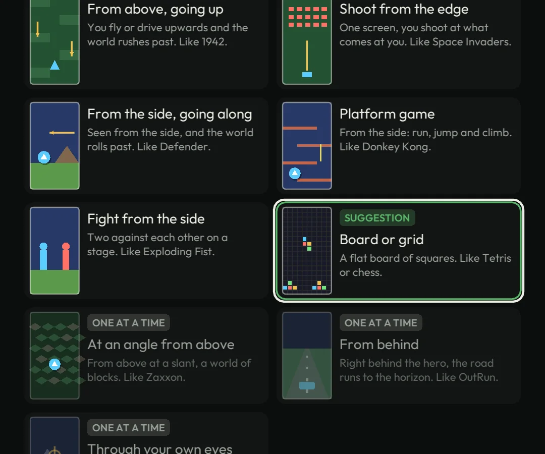 Board or grid, suggested