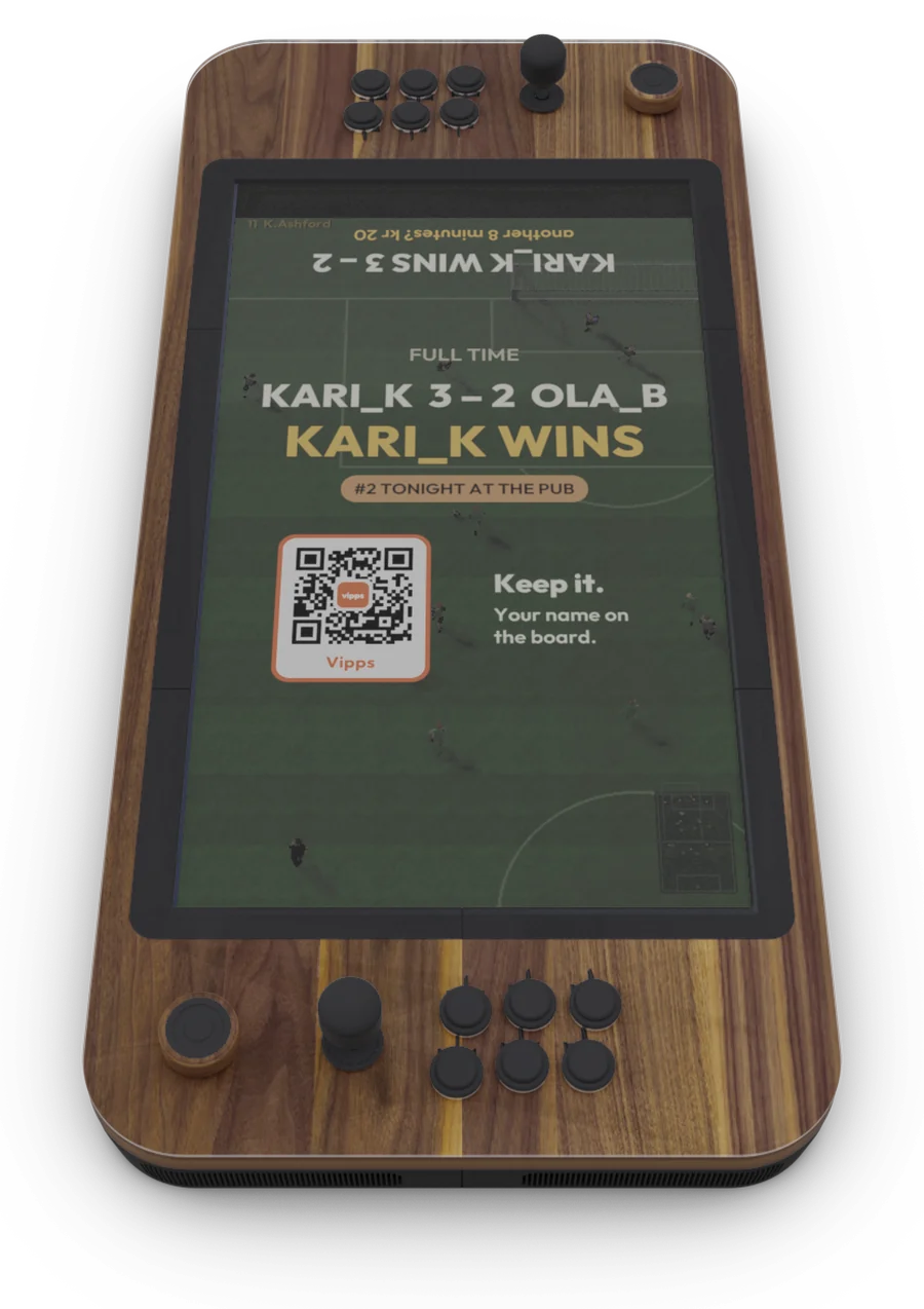 Full time on the table: KARI_K wins 3–2, second best tonight at the pub, a code to keep the result